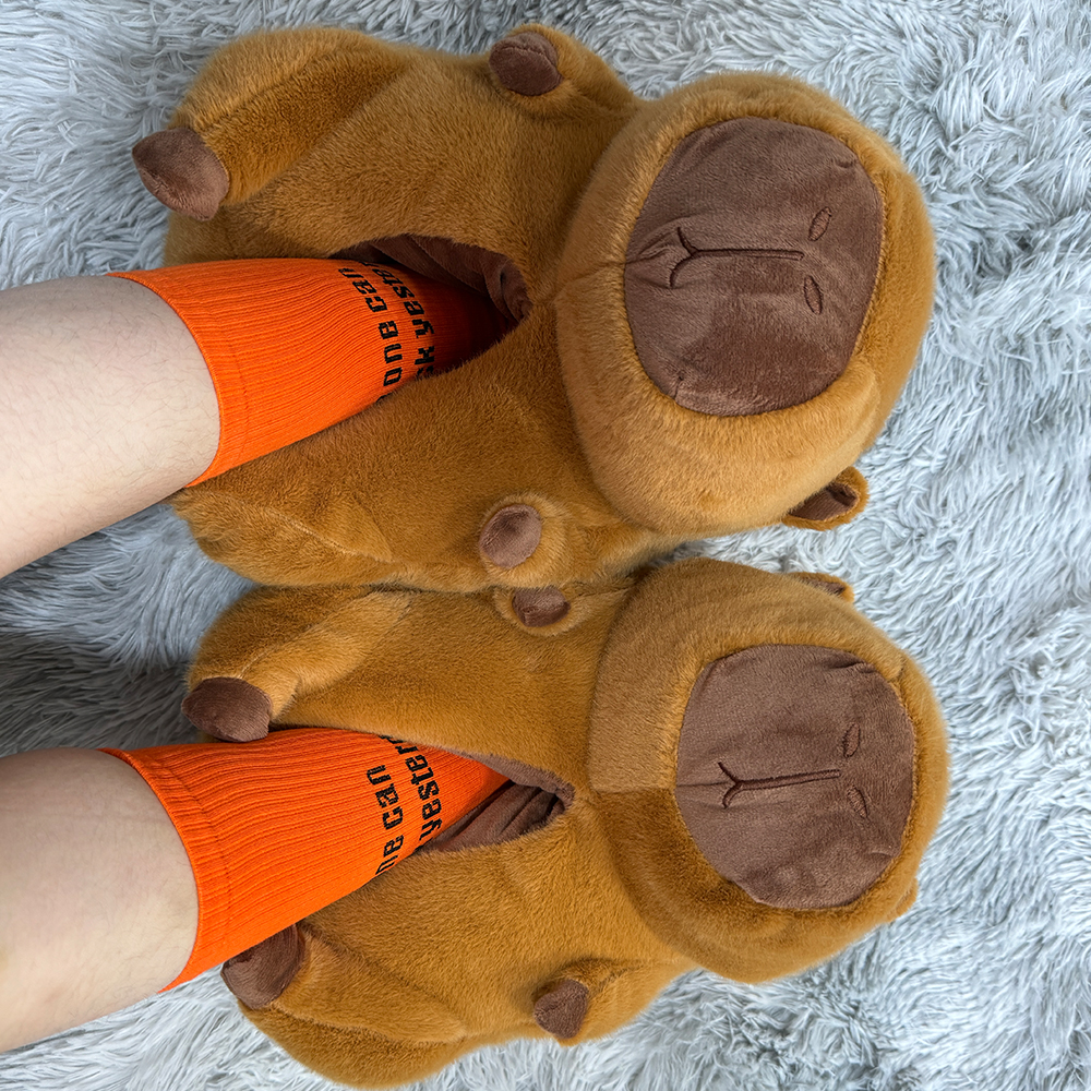 Lovely Capybara Plush Slippers ງາມລະດູຫນາວ Fluffy Kapibara Slides ເດັກຍິງ