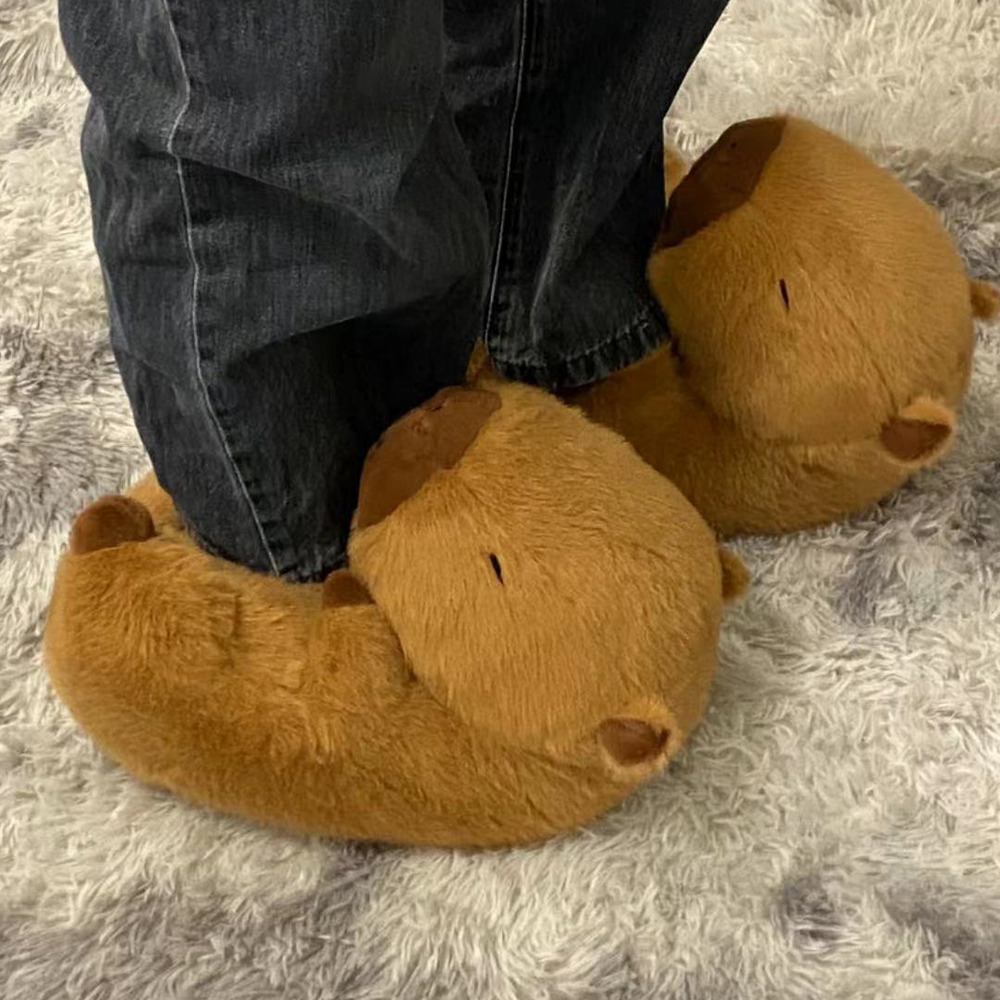 One Size US 5-10 New Lovely Capybara Slippers Bedroom Warm Winter Shoes សម្រាប់ក្មេងស្រី