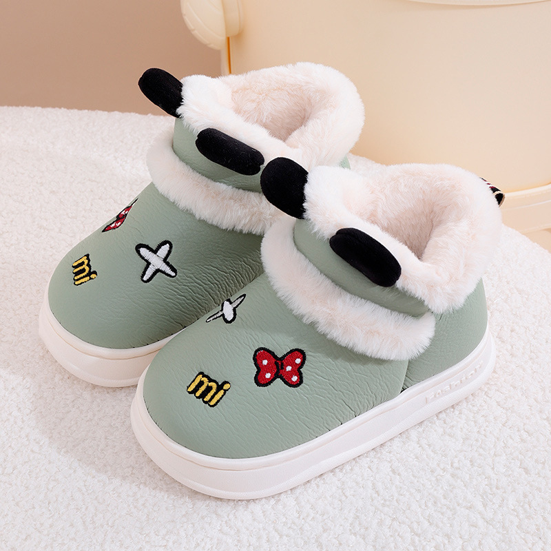 Pantuflas de algodón para nenos de Cartoon Home, zapatos impermeables de PU ao aire libre, zapatos casuales para nenos