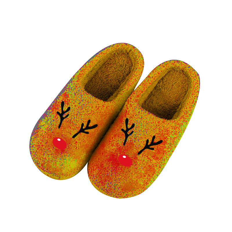 Slipearan Cotan Dachaigh Geamhraidh Tiodhlacan Nollaige Santa Claus Elk Plush Slippers dha fir is boireannaich