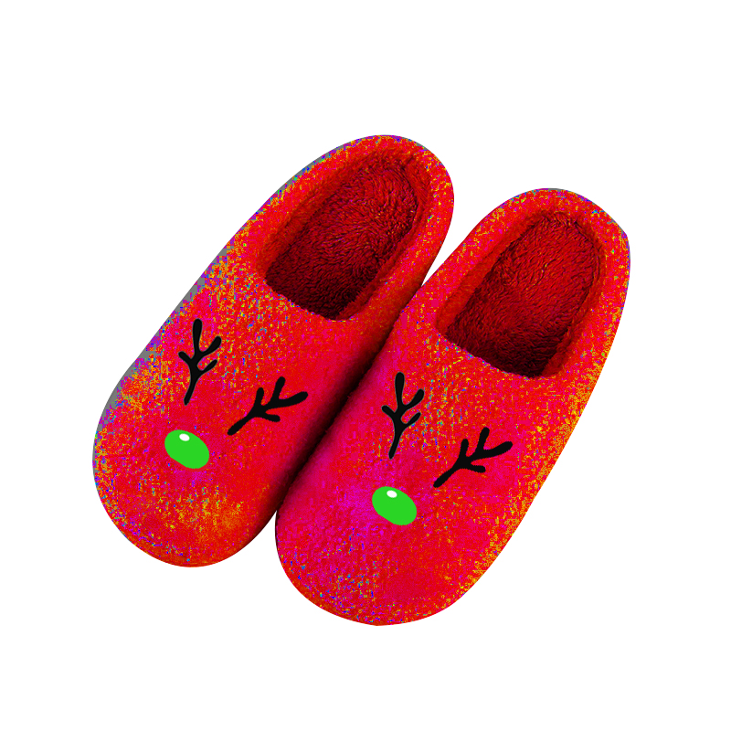 Guriga Jiilaalka suufka Slippers hadiyadaha Kirismaska ​​Santa Claus Elk Plush Slippers ee ragga iyo dumarka