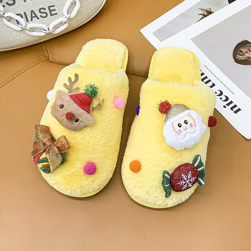 Slippers Christmas Plush ho an'ny vehivavy malefaka ambany mafana ao an-trano Slippers Flat Casual Fluffy Floor Slides