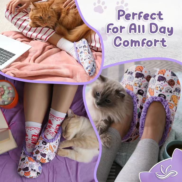 အမျိုးသမီးများအတွက် Fuzzy Cat Animal Slippers ချစ်စရာတိရိစ္ဆာန်အိမ်ဖိနပ်