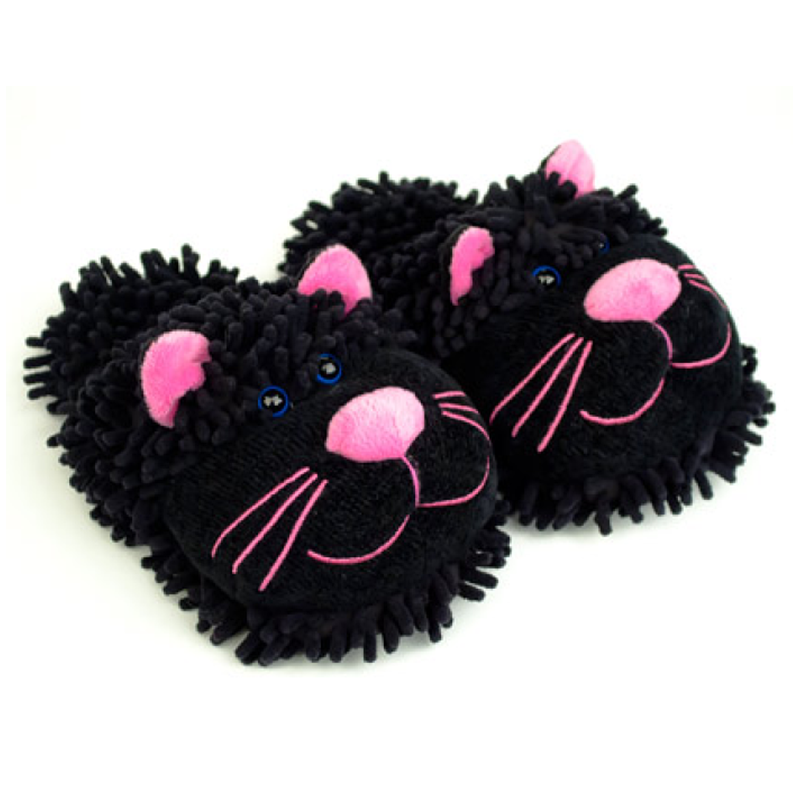 Γυναικεία παπούτσια για το σπίτι Fuzzy Black Cat Slippers προς πώληση