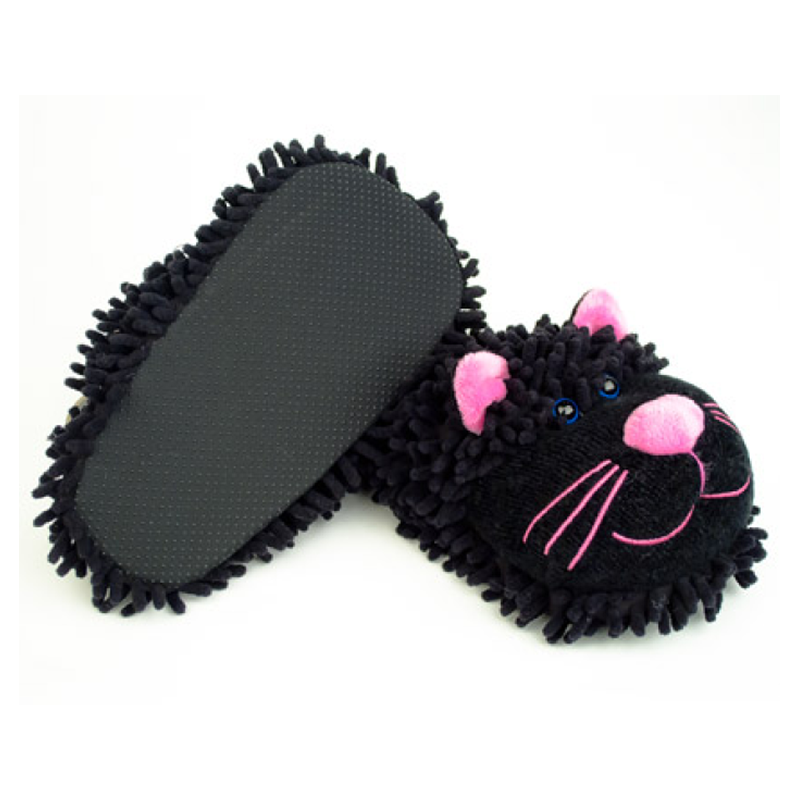 Se'evae Fuzzy Black Cat Slippers Fale Fa'atau