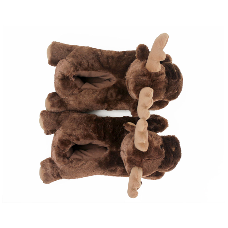 Wholesale Fuzzy Indoor Animal Christmas Moose Slippers bakeng sa Banna le Basali