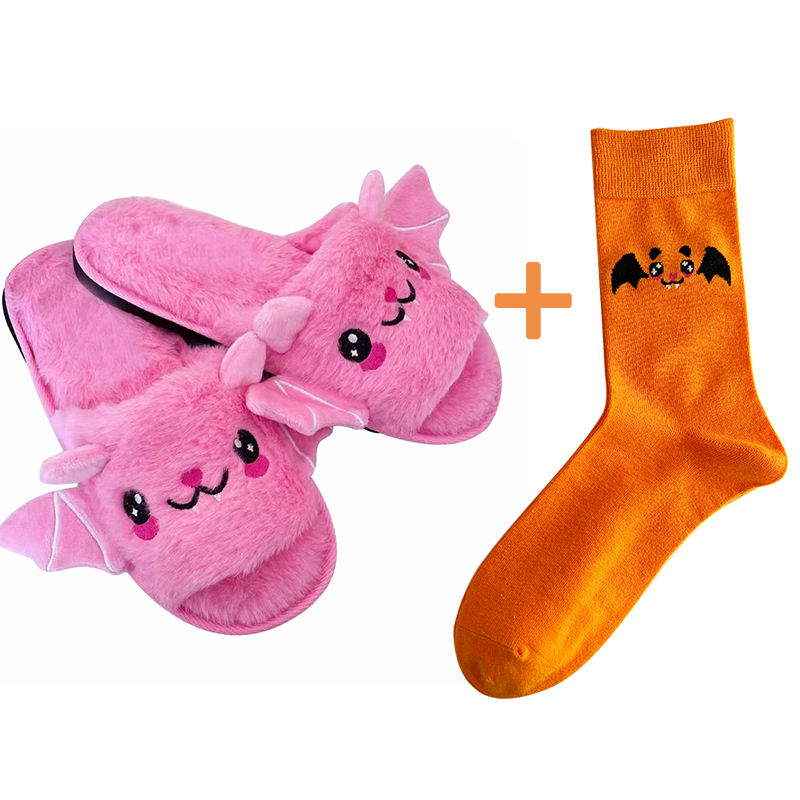 Halloween Griż BAT-Papoċċi tal-Annimali Soft Plush Cozy Open Toe Nisa Papoċċi Fuzzy ġewwa jew barra