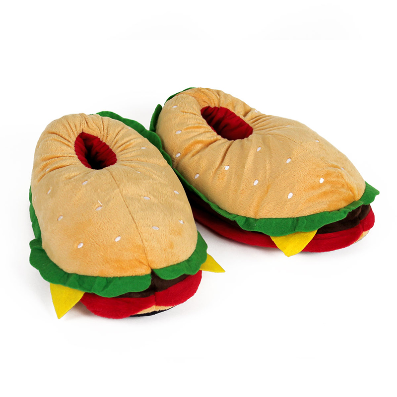 Unisex Фабрикаи зебо Hamburger Slippers Хандовар Animal Plush Toy Slippers Sandals
