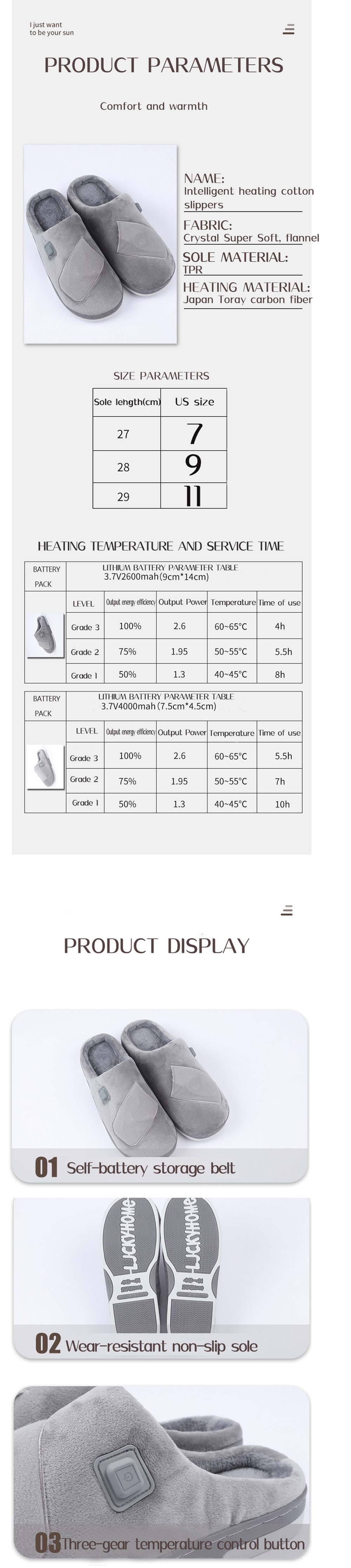 Specifikace vyhřívaných pantoflí 5