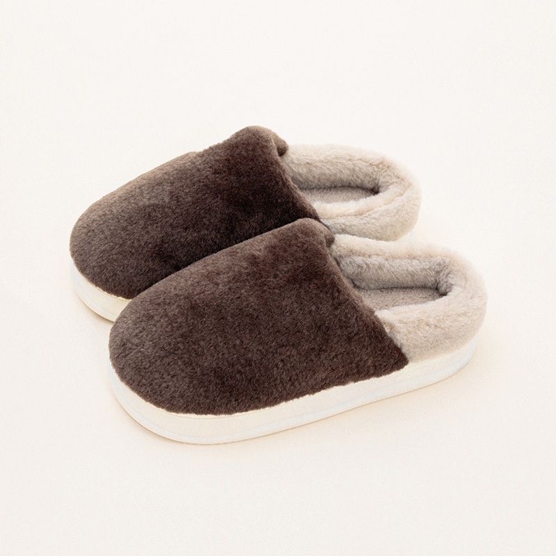 Winter Two Tone Fuzzy House Slippers Closed Toe Soft Sole Flatform Shoes Cozy & Warm Home Slippers