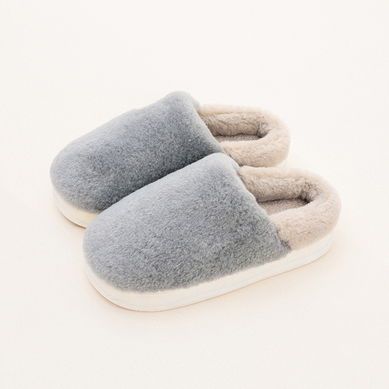 Winter Two Tone Fuzzy House Slippers Closed Toe Soft Sole Flatform Shoes Cozy & Warm Home Slippers