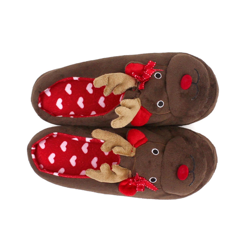 2023 Liburan Musim Dingin Rudolph Reindeer Sandal Wanita Nyaman Bulu Fluffy Hangat Katun Sepatu