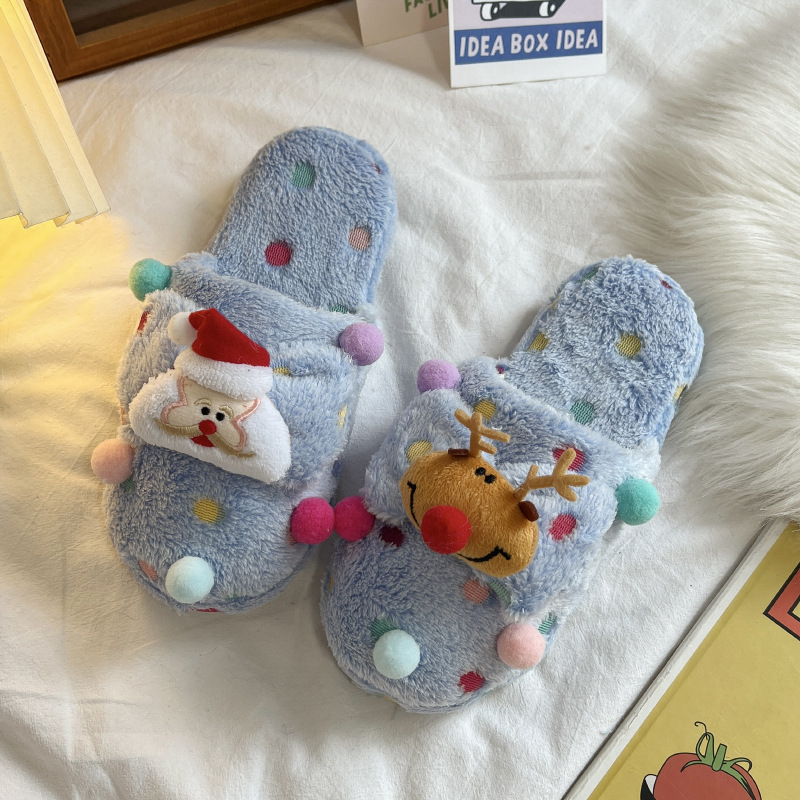 Christmas Elk Plush Home Slippers Santa Closed Toe Cute Deer Women Fluffy Slippers Party 2024 Mga Regalo sa Pasko