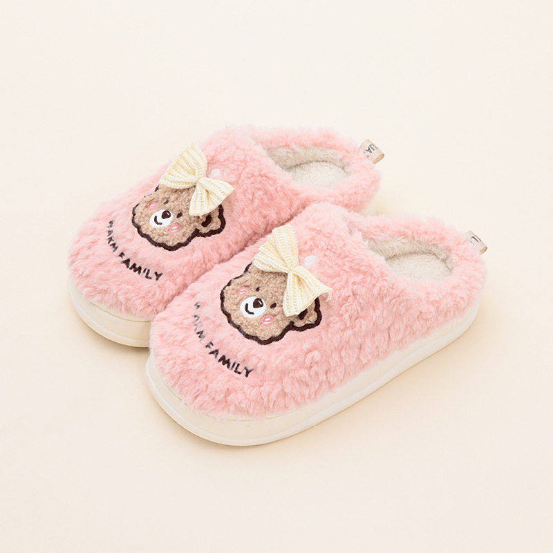 Teddy Bear Qadınlar/Kişilər/Uşaqlar üçün Şirin Ev Terlikləri İsti Rahat Peluş Slip-On Gülməli Başlıqlar Yumşaq tüklü Qeyri-səlis başmaqlar