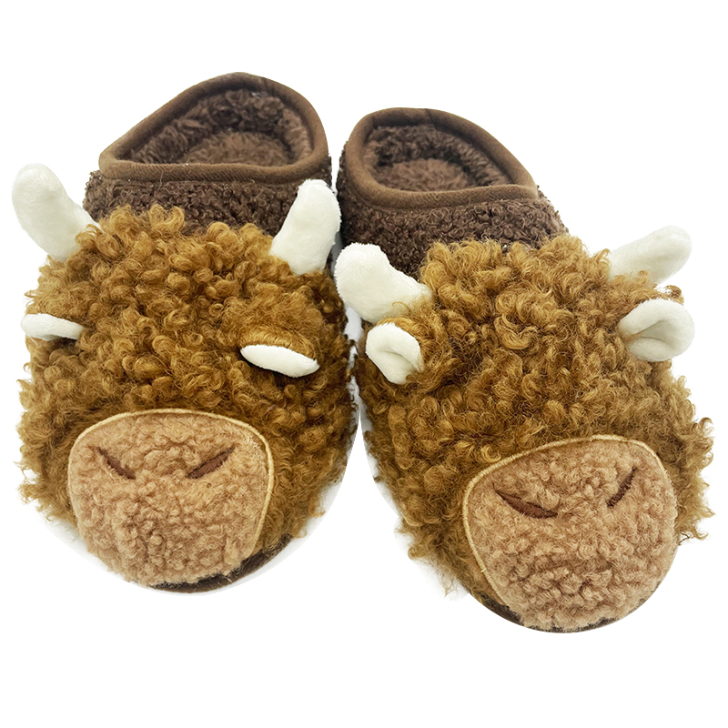 Cute Unisex Highland Cattle Cow House Fuzzy Shoes Animal Plush Slippers for Women & Men