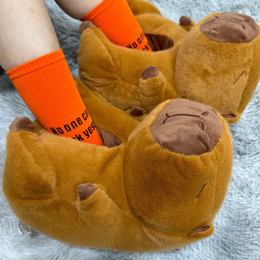 Lovely Capybara Plush Slippers Cute Winter Fluffy Kapibara Slides Girls