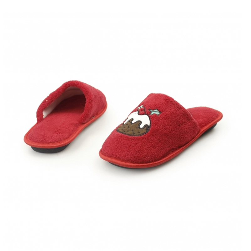 Festive Ladies Christmas Mule Slippers Red House Slippers