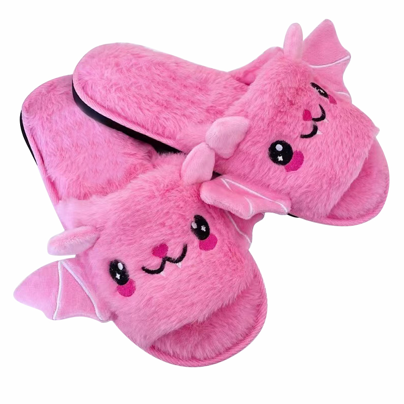 Halloween Gray Bat Animal Slippers Soft Plush Cozy Open Toe Women Indoor or Outdoor Fuzzy Slippers