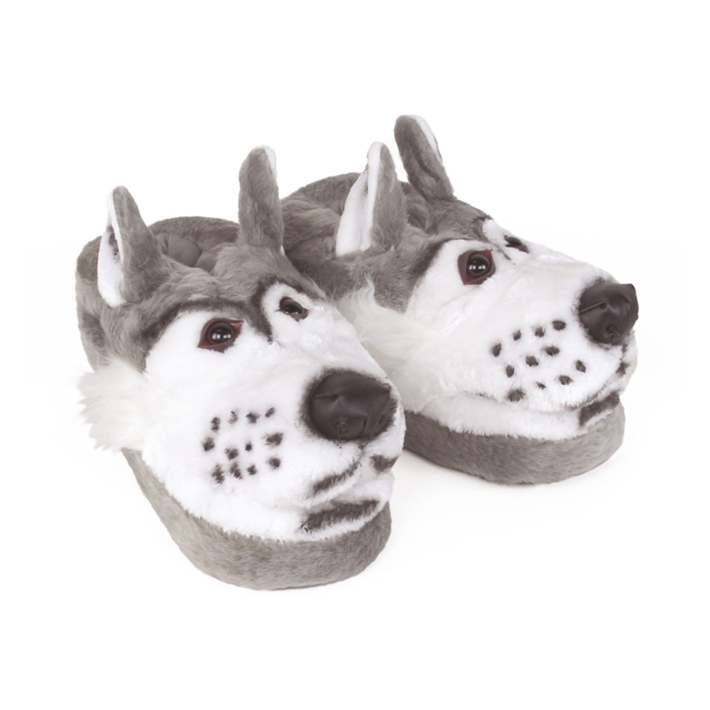 Cozy And Comfortable Gray Wolf Animal Plush Slippers For Adults And Kids