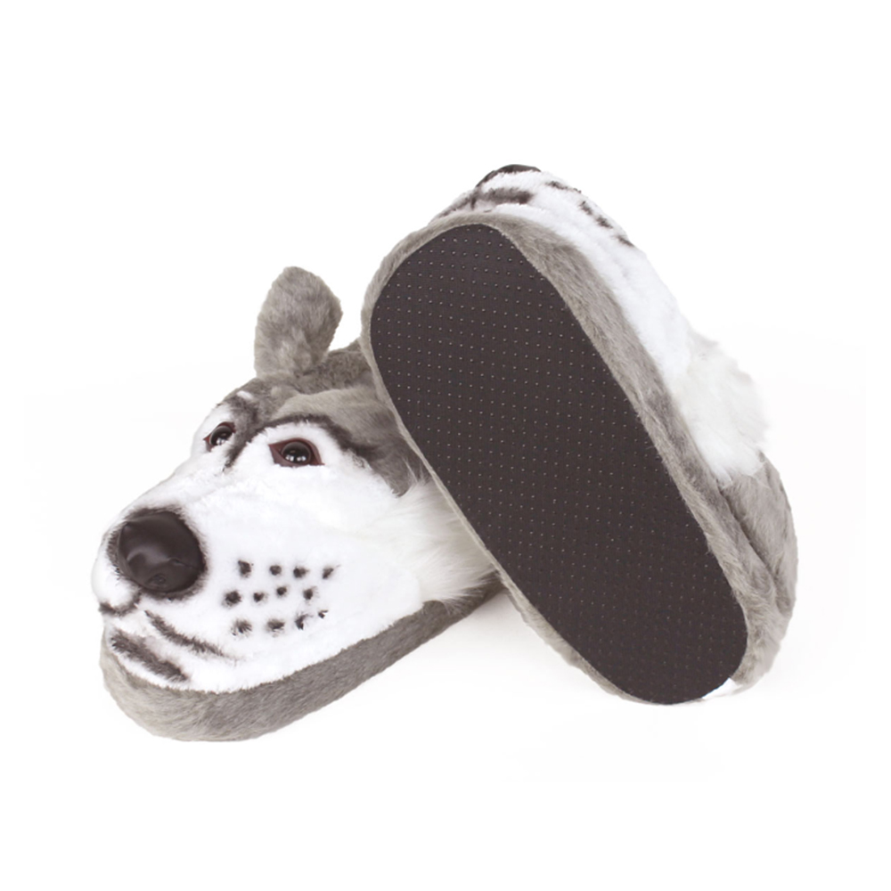 Cozy And Comfortable Gray Wolf Animal Plush Slippers For Adults And Kids