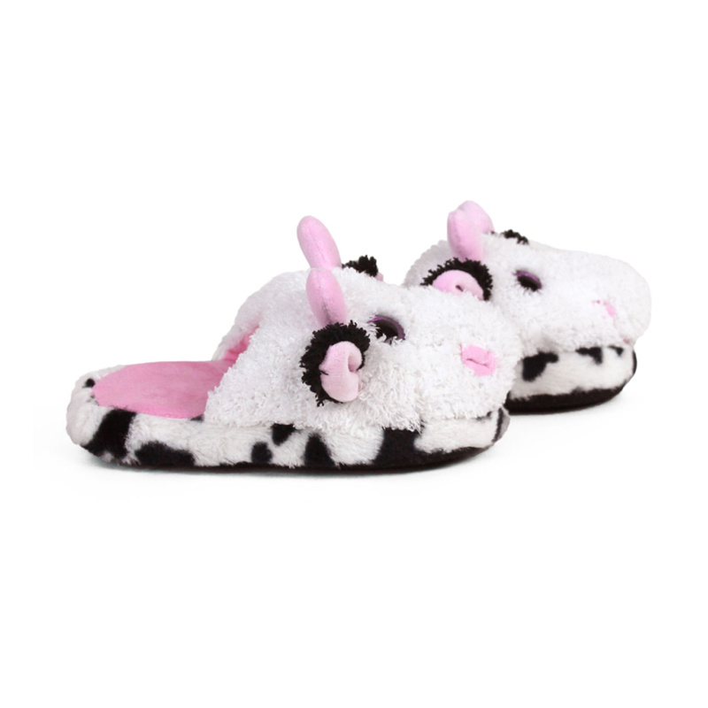 Fashion Cartoon Kids Cow Slippers Cute Plush Lined Slip On Bedroom Shoes Winter Indoor & Outdoor for Children