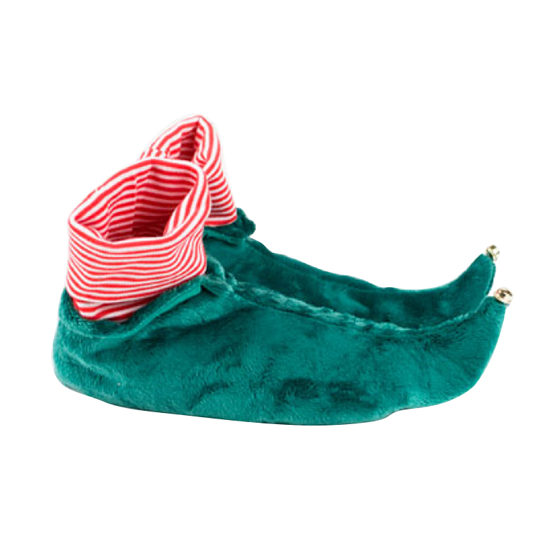 New Design Christmas Kids Green Elf Slippers Winter Warm Bedroom Shoes House