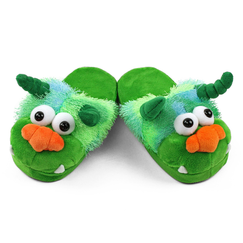Unisex Factory Cute Kids Green Monster Slippers Funny Animal Plush Toy Slippers