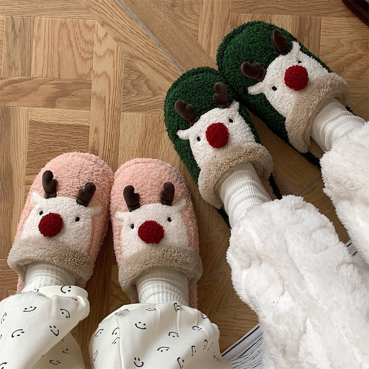 Cute Cartoon Christmas Elk Cotton Moose Style Slippers for Students Ins Fashion Home Use Warm Plush Cotton Slippers