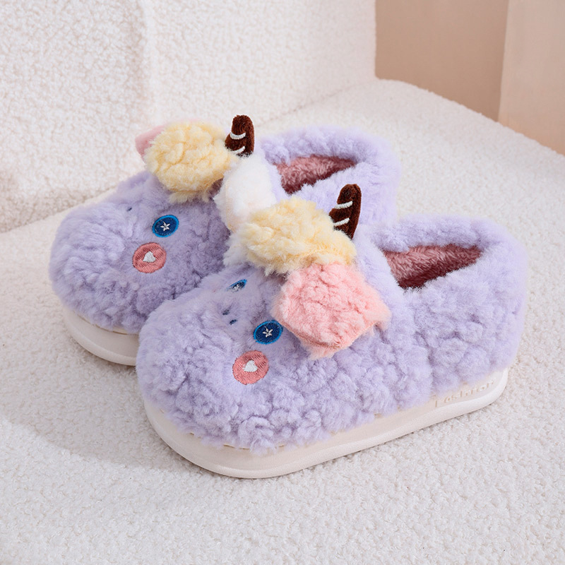 Warm New Children Cotton Winter Kawai Plush Slippers Soft Non-Slip Lightweight Comfortable Kids Shoes