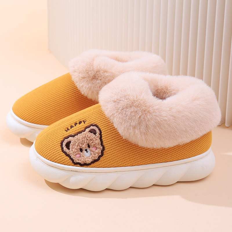 Household Fur Slippers Men's Cotton Thick Soles Anti-slip Moon Shoes High-top Slippers